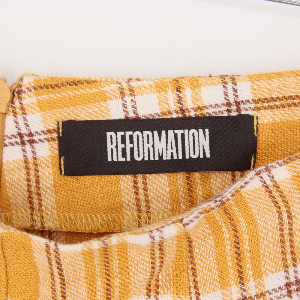 Reformation Women's Yellow Plaid Linen Noble Pants & Atlas Crop Top Set Size 2 - Picture 8 of 10